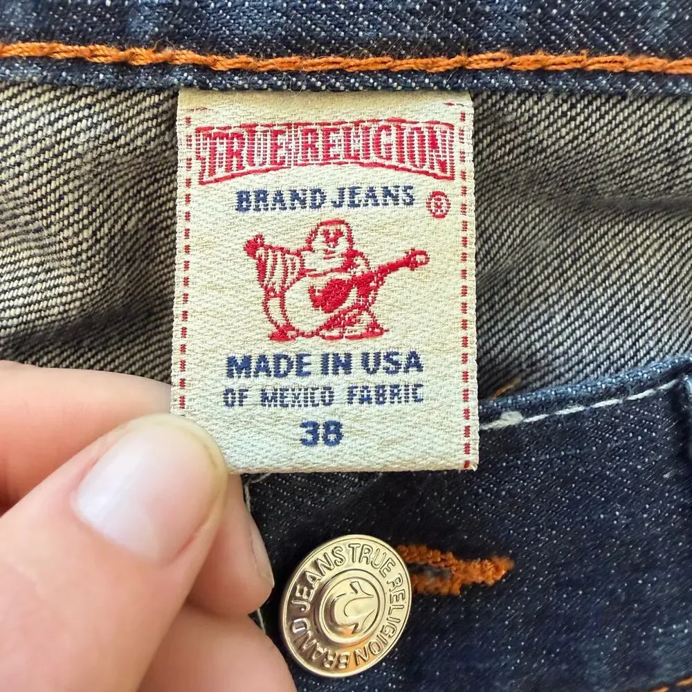 True Religion Straight Jeans Mens Dark Wash Relaxed Straight Flap Pocket 38x33